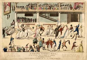 Un grand bal jamaïcain ou le Hop créole à la Muftee à Sanish Town, pub. 1802 - English School