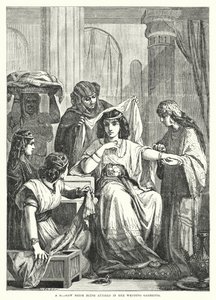 Une mariée hébraïque habillée pour son mariage (gravure) - English School