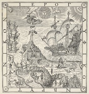 Un hiéroglyphe de la Grande-Bretagne, frontispice de General and Rare Memorials pertayning to the perfecte Arte of Navigation par John Dee (1527-1609), 1577