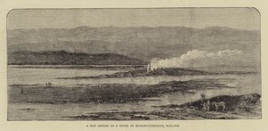 Une source chaude dans une rivière à Reykholtsdalur, Islande (gravure) - English School