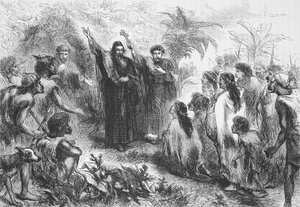 Un missionnaire jésuite prêchant à une tribu d