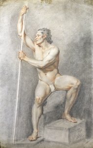 Un nu masculin tenant un bâton, vers 1770 - English School