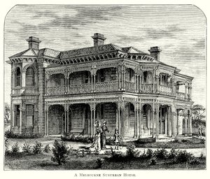 Une maison de la banlieue de Melbourne (gravure)