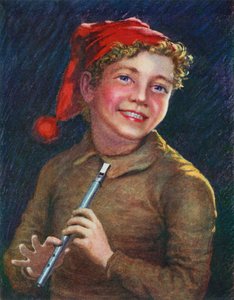 Un joyeux joueur de flûte (lithographie en couleur) - English School