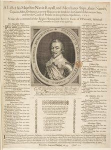 Une liste de navires navals avec portrait du comte de Warwick - English School