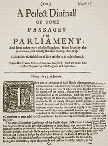 A Perfect Diurnall, fac-similé de la première page du numéro 26, 1643 (illustration de Cassells Illustrated History of England) - English School