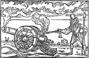 Un piquier allumant un canon - English School