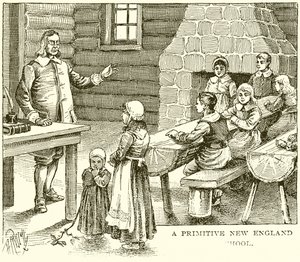 Une école primitive de la Nouvelle-Angleterre - English School