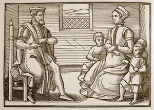 Une famille puritaine, du Tenor of the Whole Psalms in Four Parts, 1563 - English School