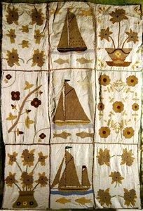 Un couvre-lit matelassé de navires et de fleurs - English School