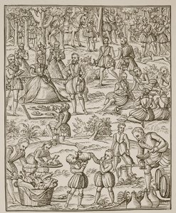 Un pique-nique royal, planche de Noble Art of Venerie and Hunting par George Turberville, 1575 - English School