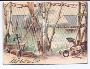 Carte de vœux victorienne de navires à voile vus à travers un écran de gaze, vers 1880 - English School