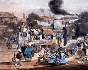 Vue de White Chapel Road en 1830, de The Progress of Steam - Illustration de la prophétie moderne par Aikens, 1828