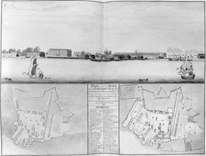 Vue du chantier naval de Sa Majesté à Portsmouth prise en face du Nouveau Dock, 1698 - English School