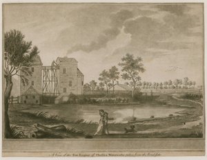 Vue de la pompe à incendie des Chelsea Waterworks, prise depuis le bord de la route - English School