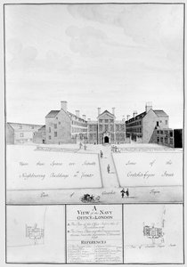 Vue du bureau de la marine à Londres (gravure) - English School