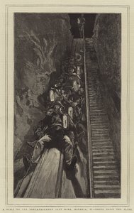 Visite à la mine de sel de Berchtesgaden, Bavière, II, descente sur la glissière (gravure)