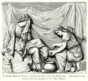 Jeune femme mariée se couvrant le visage avec le Flammeum. (Bas-Relief du Louvre ...) (gravure) - English School