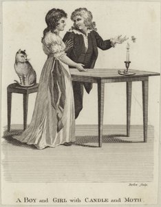 Un garçon et une fille avec une bougie et un papillon de nuit - English School