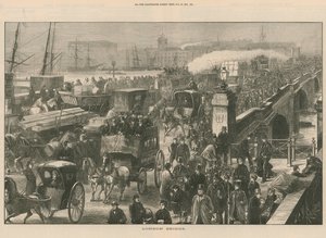 Scène de rue animée sur le pont de Londres - English School