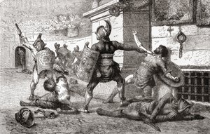 Un combat entre gladiateurs dans la Rome antique, de Ward and Lock