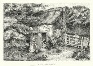 Scène de vie dans un chalet (gravure) - English School