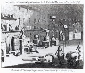 Une première vue de la chimie pratique commencée dans le Universal Magazine en décembre 1747 - English School