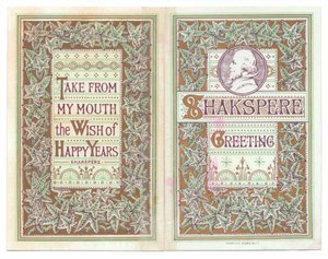 Carte de vœux victorienne avec une image de William Shakespeare, vers 1880 (lithographie en couleur) - English School