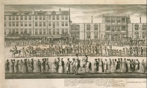 Vue géométrique de la grande procession des Scald Miserable Masons, Somerset House, Londres - English School