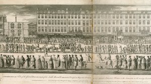Vue géométrique de la grande procession des Scald Miserable Masons, Somerset House, Londres - English School