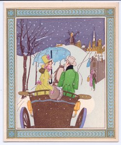 Carte de Noël française pochoir colorée à la main d