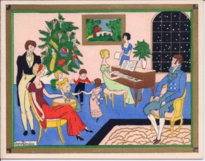 Carte de Noël française pochoir colorée à la main d