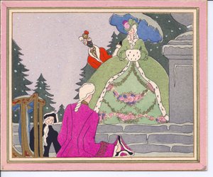 Carte de Noël française pochoir colorée à la main d