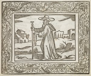 Un homme tenant un bâton et un crucifix, illustration de 