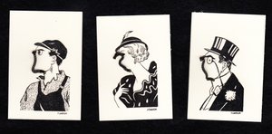 Jeu de trois cartes de visages de deux hommes et d