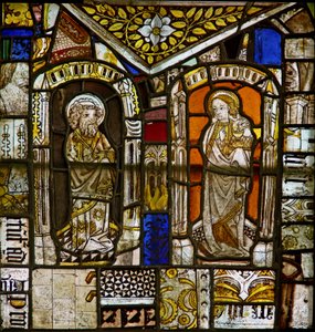 Un panneau dans la fenêtre est représentant Saint Pierre et Saint Jean ; au-dessus d