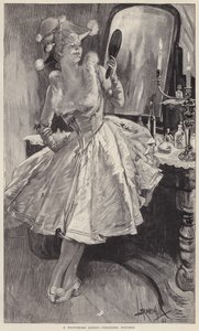 Une reine de pantomime mettant la touche finale à son maquillage (lithographie) - English School