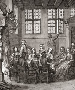 Une fête chez le duc de Newcastle, frontispice de Natures Pictures par Margaret, duchesse de Newcastle, 1656, extrait de A Short History of the English People par J. R. Green, publié en 1893