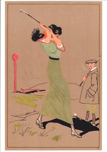 Deux golfeurs en postures comiques et humoristiques, vers 1920 - English School