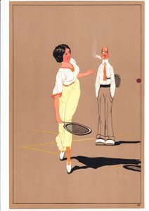Deux joueurs de tennis en postures comiques et humoristiques, vers 1920 - English School