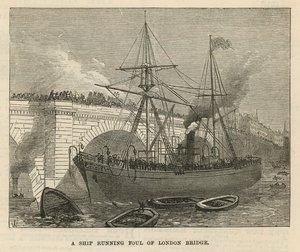 Un navire heurtant le pont de Londres - English School