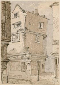 Un coin de rue à Cloth Fair, Smithfield, Londres, 1881 - English School