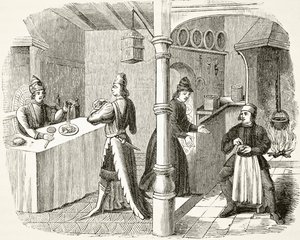 Une salle à manger et une cuisine typiques du XVe siècle, de 