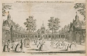 Vue des pavillons chinois et des loges dans les jardins de Vauxhall, Londres