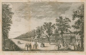 Vue de la Grande Promenade dans les jardins de Vauxhall, Londres, prise depuis l