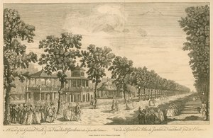 Vue de la Grande Promenade dans les jardins de Vauxhall, Londres, prise depuis l
