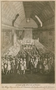 Vue de la Chambre des pairs, le Roi assis sur le trône - English School