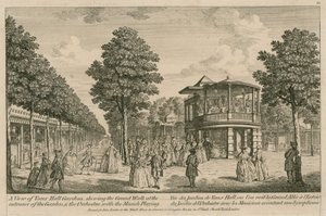 Vue des jardins de Vauxhall, Londres, montrant la grande promenade à l