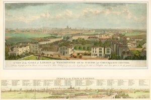 Vue des villes de Londres et de Westminster avec les banlieues et la campagne environnante