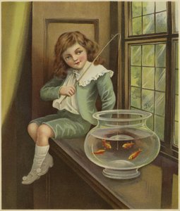 Un jeune garçon plongeant une canne à pêche dans un bol de poissons rouges - English School
